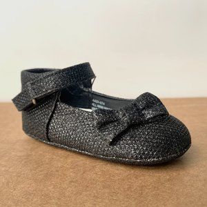 Baby Infant Girl Glitter Side Bow Ankle Strap Walker Bootie - Black Glitter